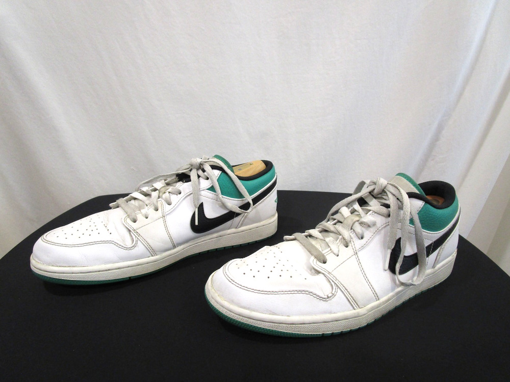 Nike Air Jordan 1 Low White Lucky Green Leather Sneakers Men 10.5